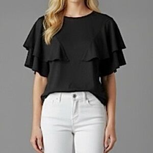 Zara Trafaluc Top Knit S Black Flutter Short Sleeve Round Neck